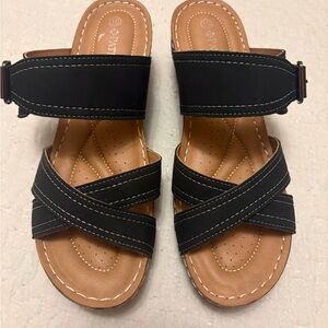 Black Sandals with Stitch Detailing